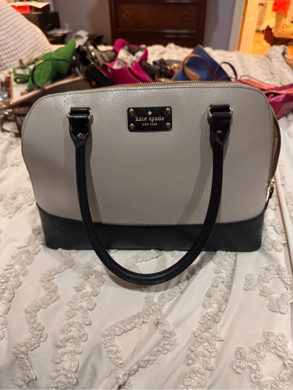 kate spade Two-Tone Black and Cream Dome Satchel